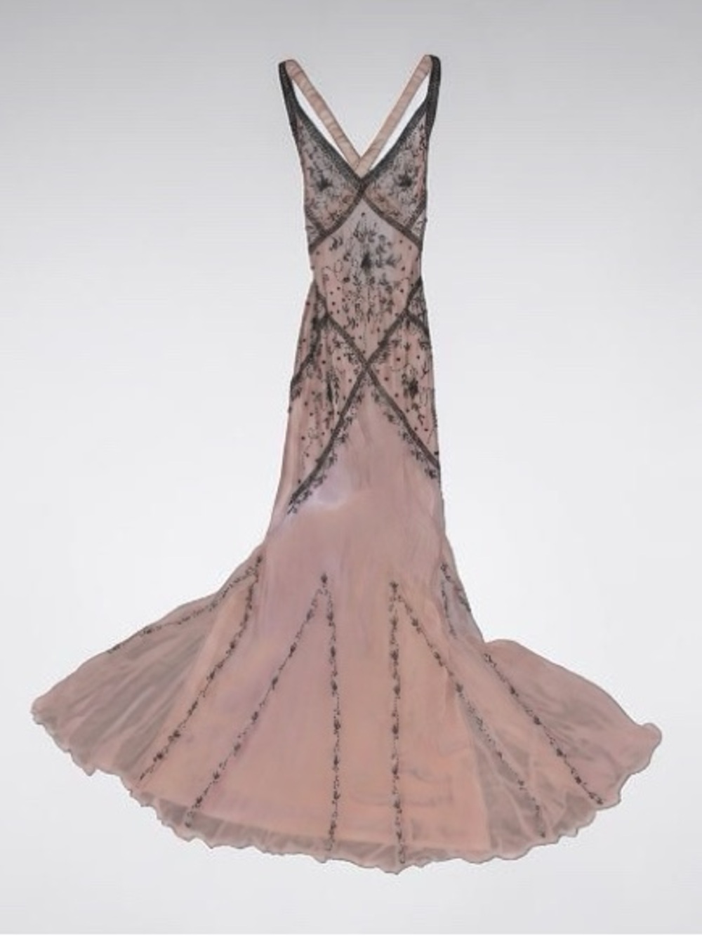 CACHE FORMAL GOWN Hand Beaded Vintage 90s/Y2K Silk Evening Gown Rose Blush SZ 0 - Picture 2 of 12